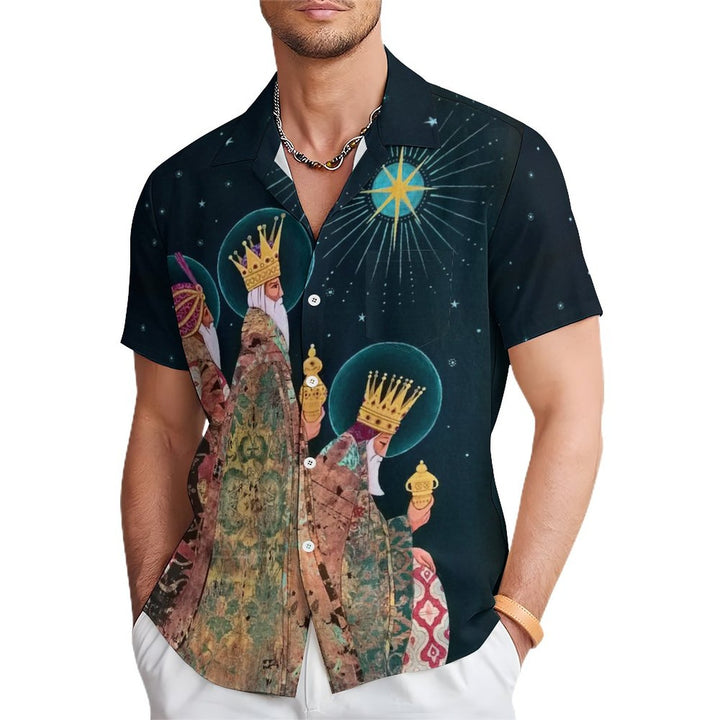 Men's Three Kings Day Casual Short Sleeve Shirt 2312000042