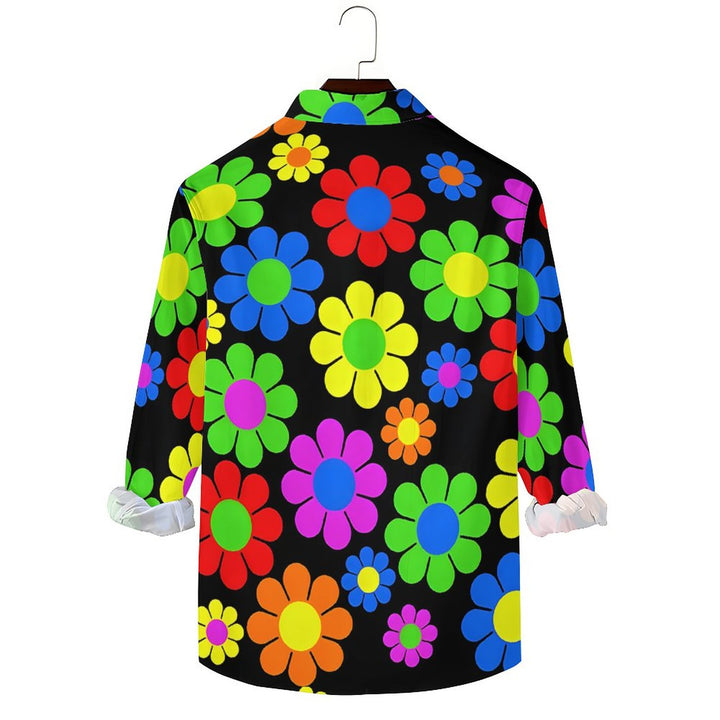 Men's Casual Colorful Flowers Printed Long Sleeve Shirt 2312000281