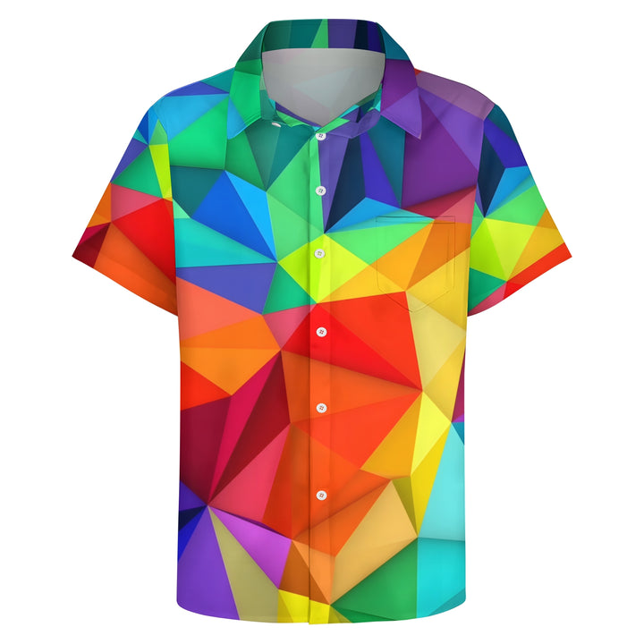 Men's Colorful Geometric Blocks Casual Short Sleeve Shirt 2403000046