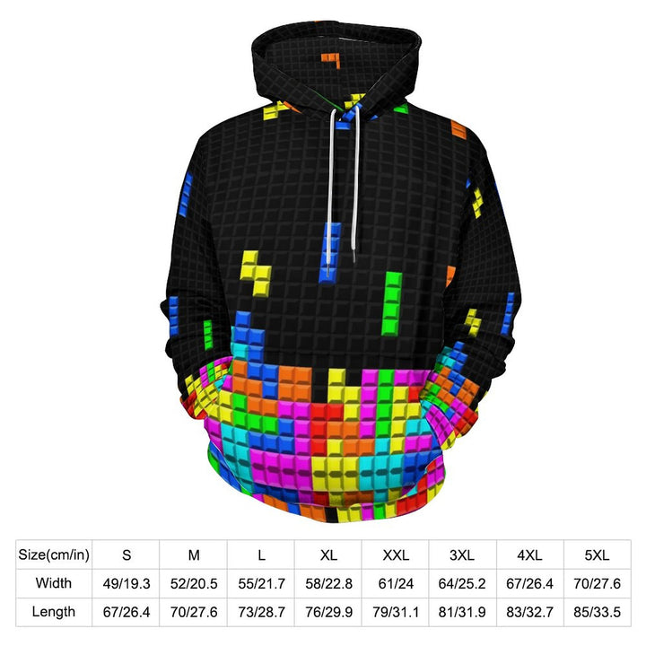 Unisex Casual Tetris Print Pocket Hoodie 2308100168