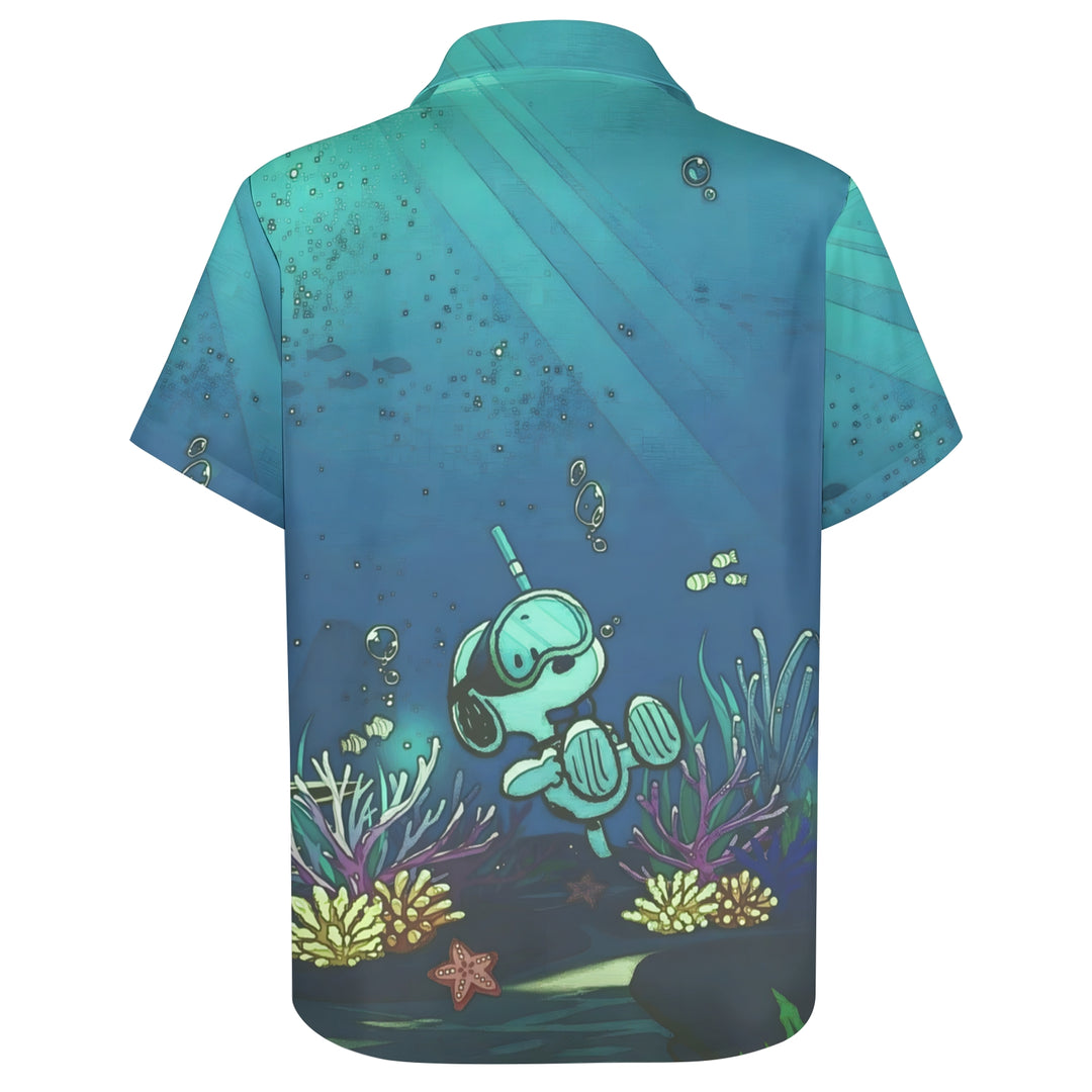 Men's Cartoon Character Diving Print Casual Short Sleeve Shirt 2403000332