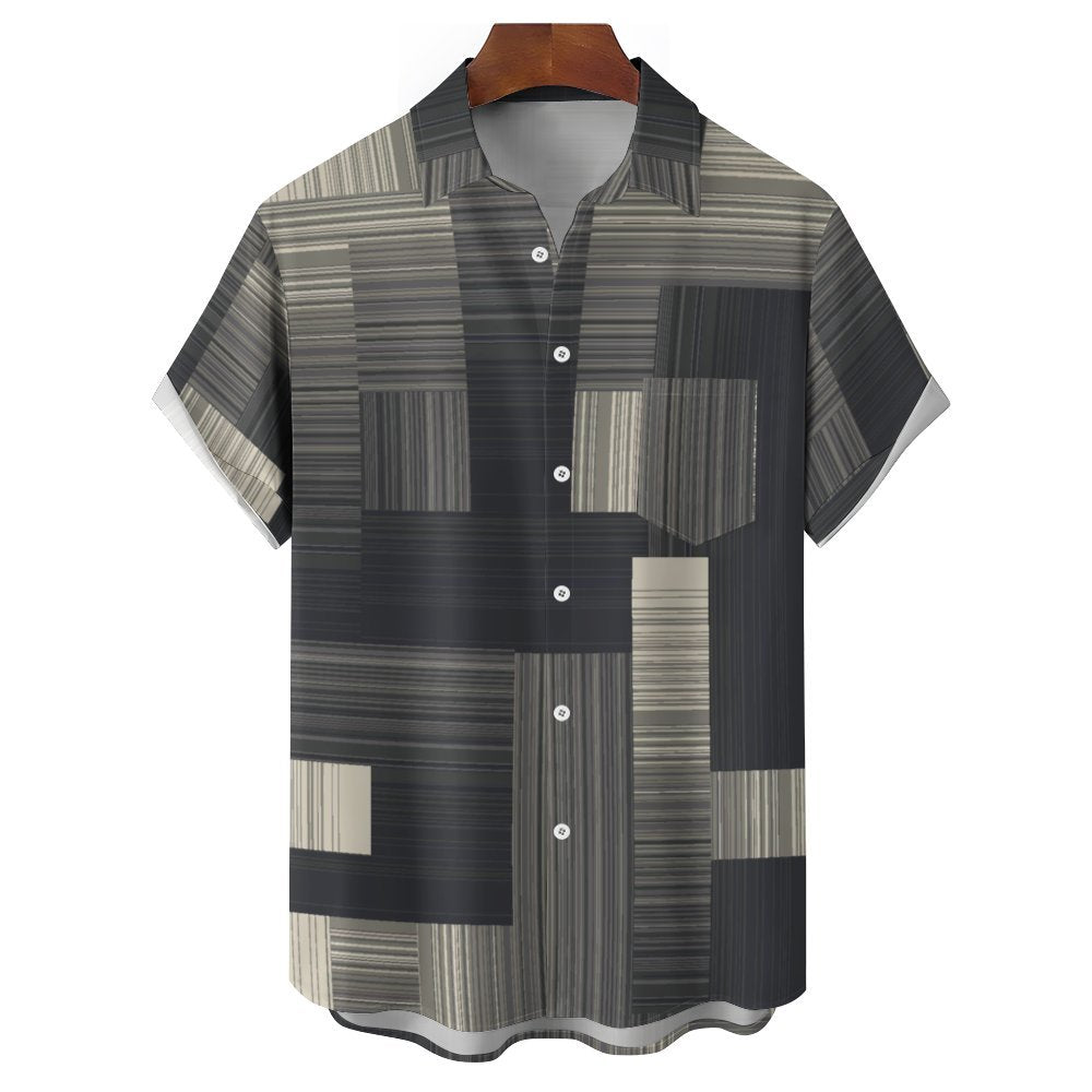 Men's Geometric Stripe Casual Short Sleeved Shirt 2311000095