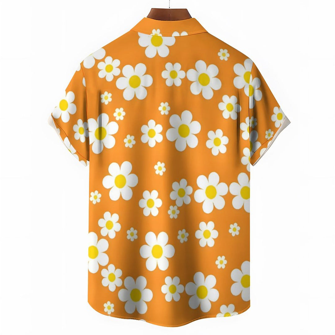 Men's Flowers Orange Casual Short Sleeve Shirt 2311000649