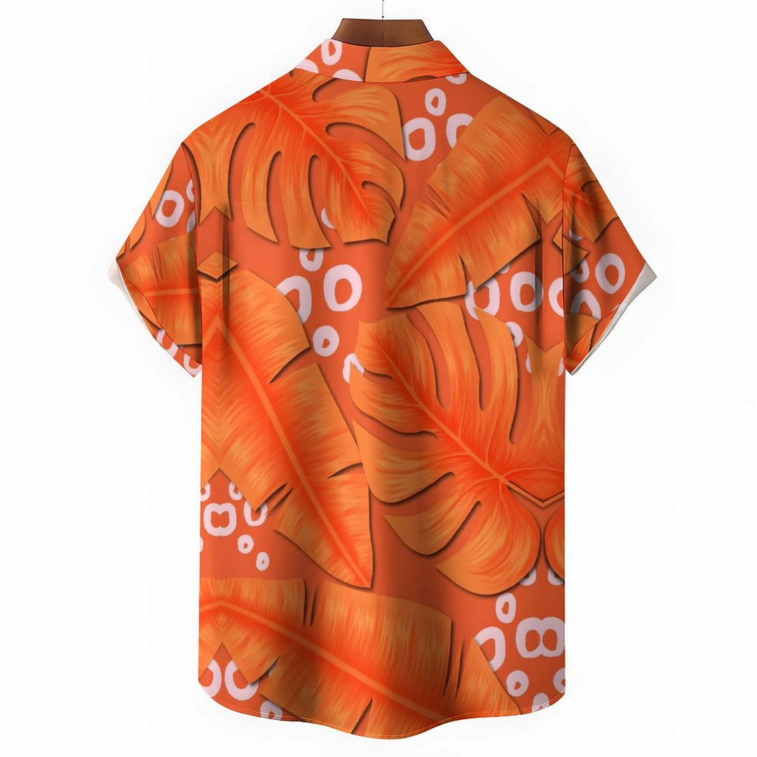 Men's Palm Leaf Print Casual Short Sleeve Shirt 2402000323