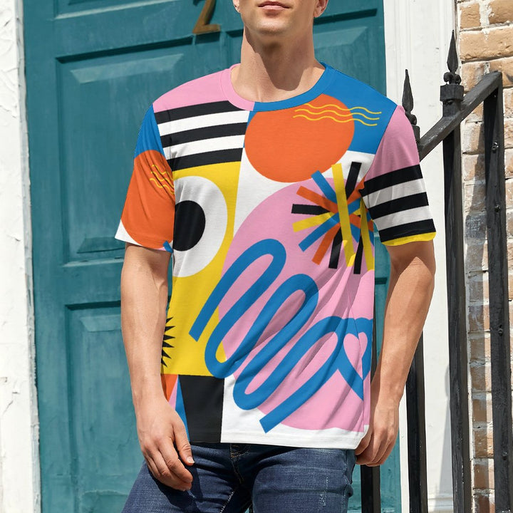 Men's Cartoon Geometric Round Neck Casual T-Shirt 2403000266