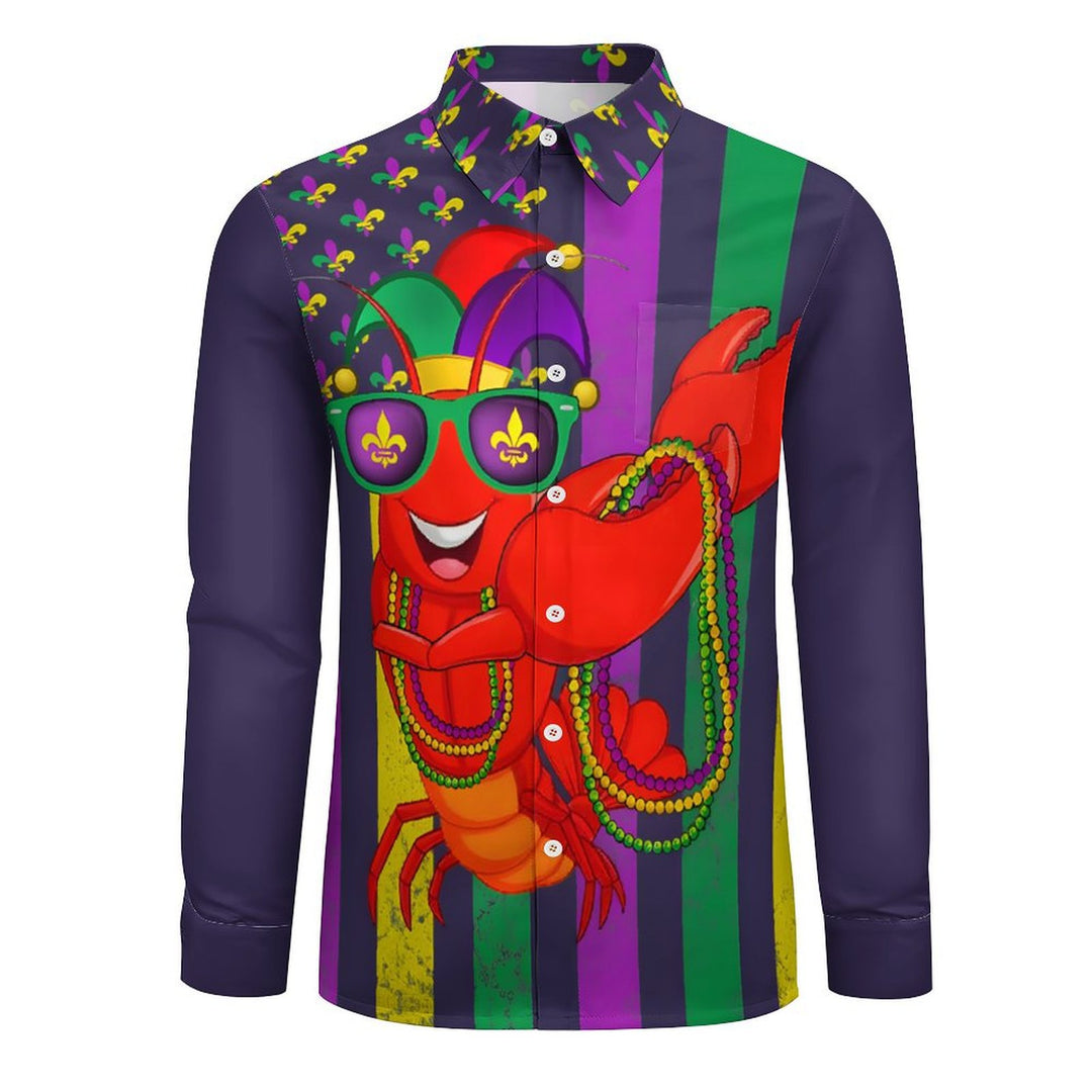 Holiday Carnival Men's Hawaiian Shirt Lobster Cartoon Art Long Sleeve Shirt 2401000162