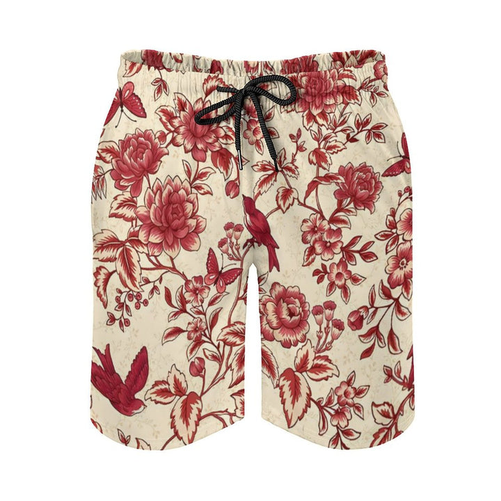 Men's Flower And Bird Art Print Beach Shorts 2402000305