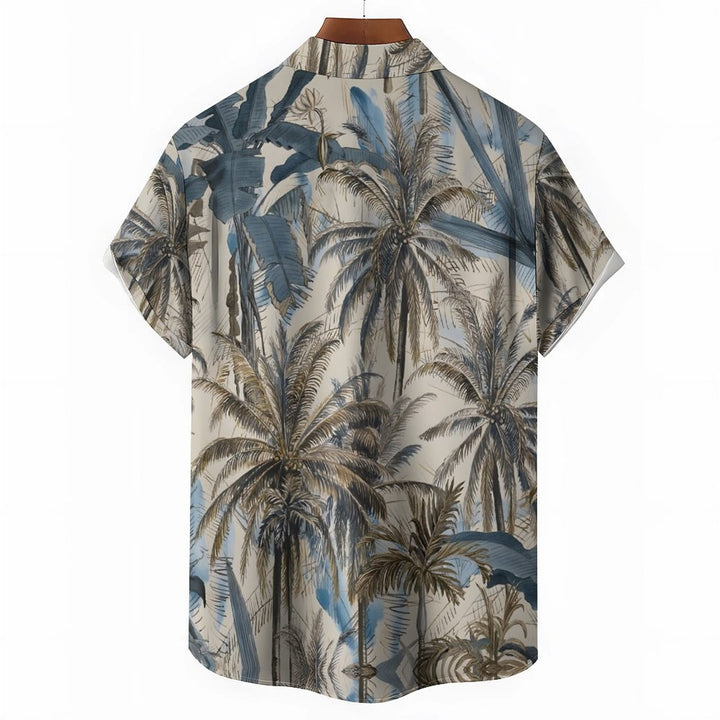 Mens Hawaiian Coconut Print Lapel Chest Pocket Short Sleeve Funky Aloha Shirt 2401000090