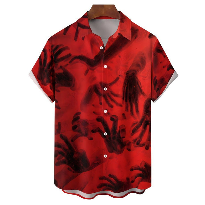 Red Horror Hand Shadow Casual Short Sleeve Shirt 2402000249