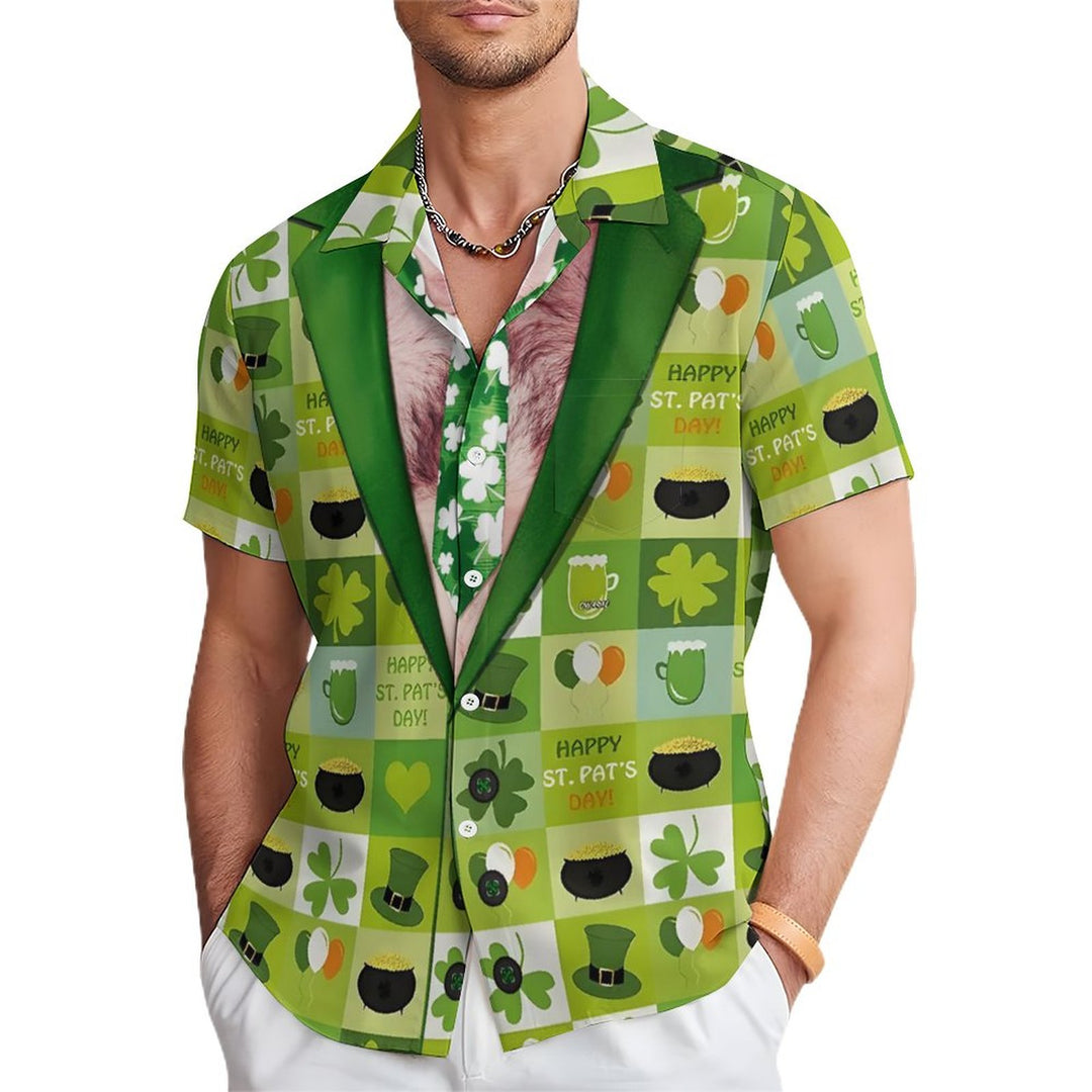 Men's St. Patrick's Day Fun Dress Prints Casual Short Sleeve Shirt 2312000401