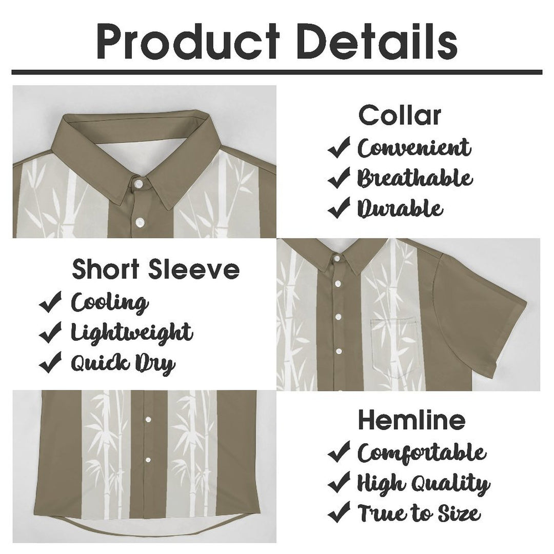 Men's Bamboo Stripes Casual Short Sleeve Shirt 2402000348