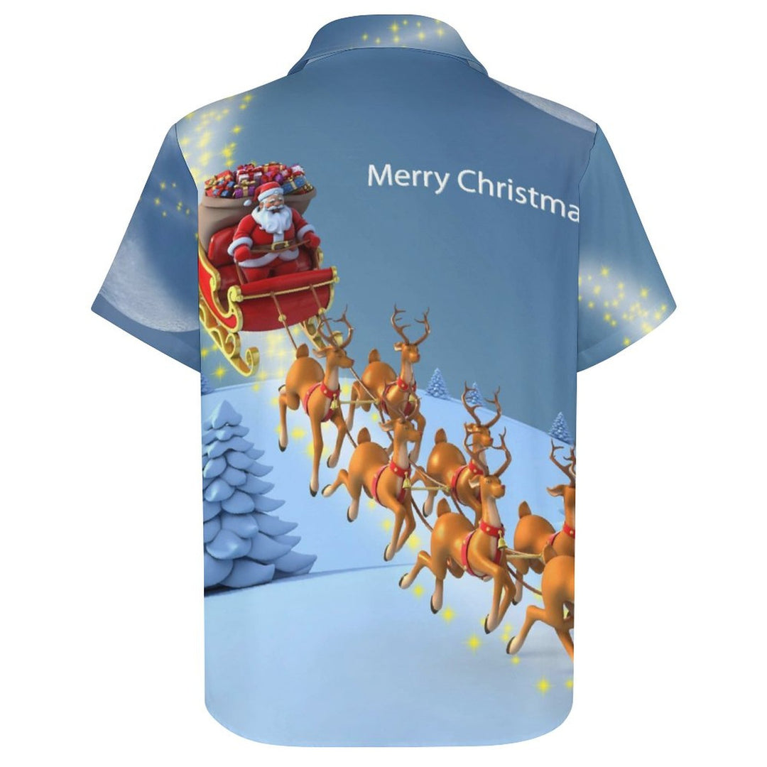 Men's Christmas Elk Print Casual Short Sleeve Shirt 2311000236