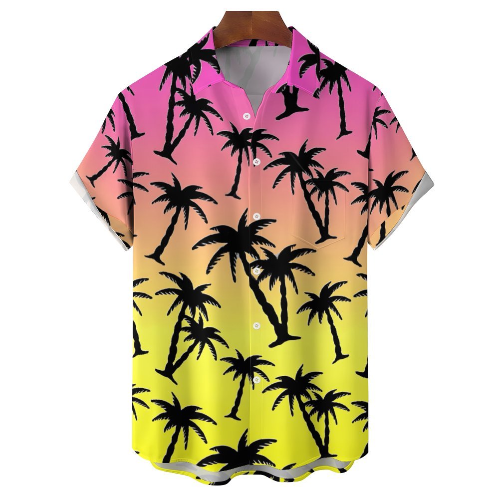 Men's Coconut Tree Shadow Casual Short Sleeve Shirt 2402000331