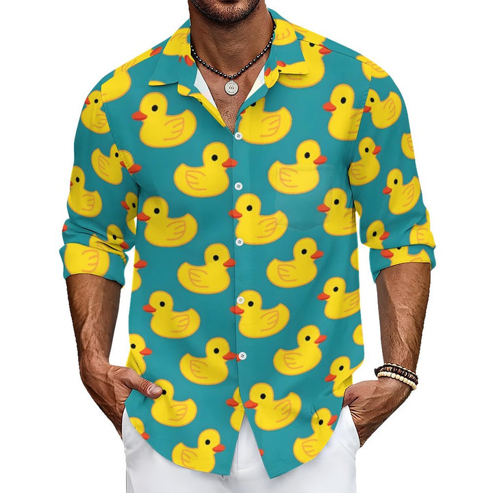 Men's Casual Little Yellow Duck Printed Long Sleeve Shirt 2312000205