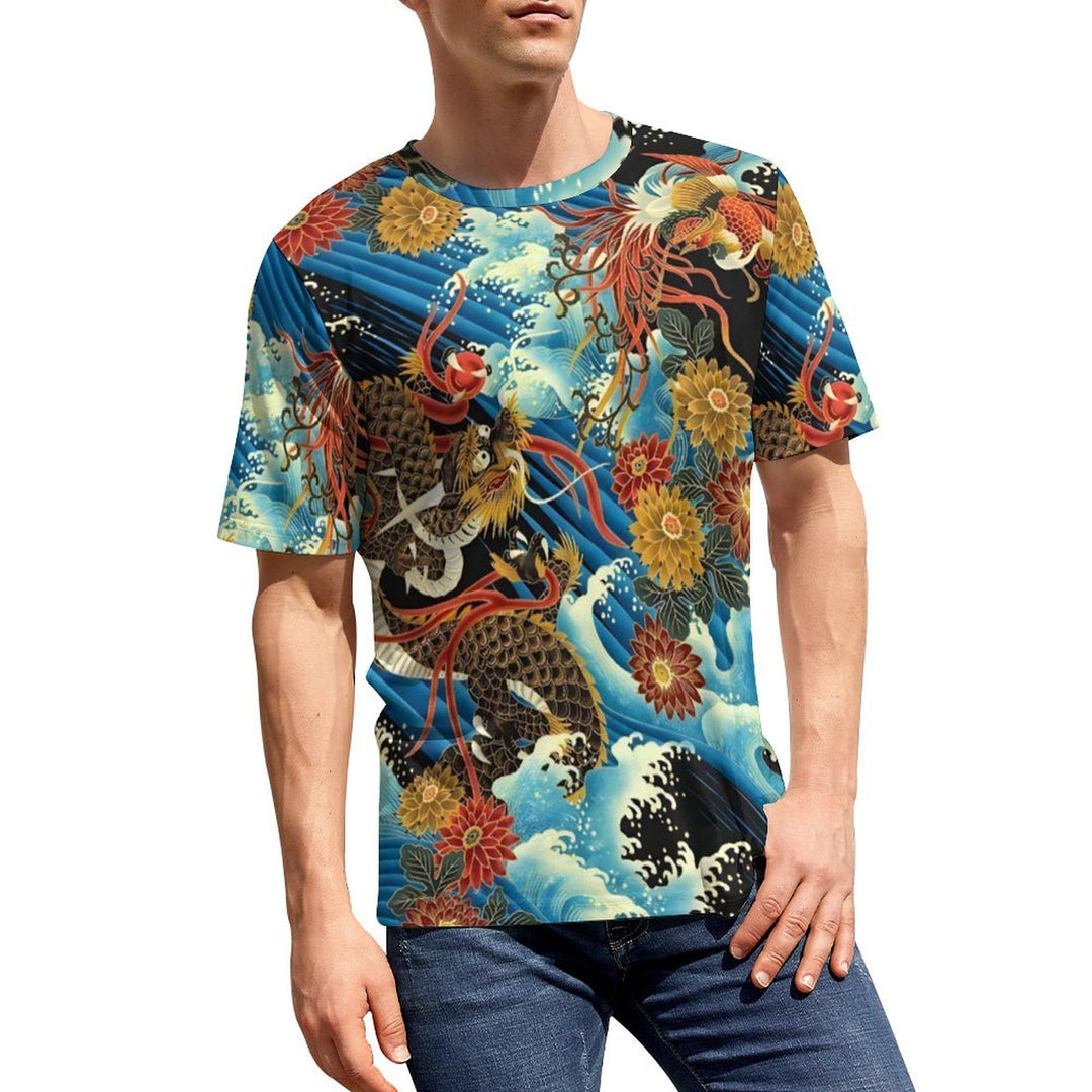 Men's Round Neck Dragon Art Casual T-Shirt 2312000392