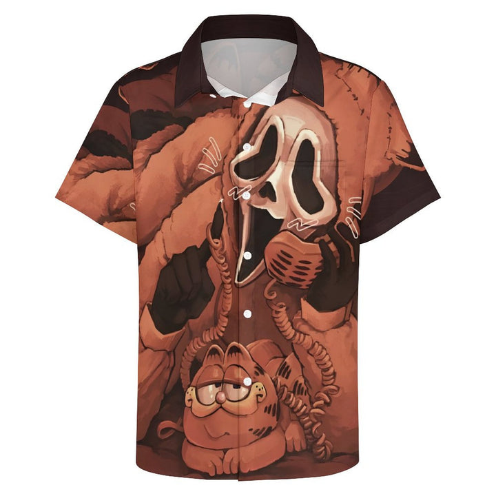 Death And Cat Print Casual Short Sleeve Shirt 2403000009