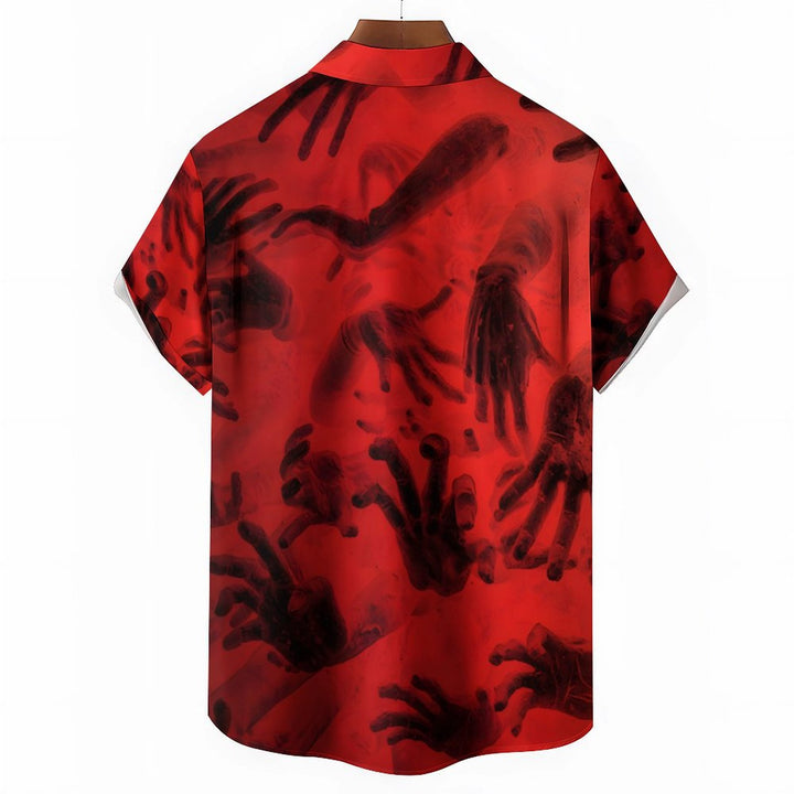 Red Horror Hand Shadow Casual Short Sleeve Shirt 2402000249