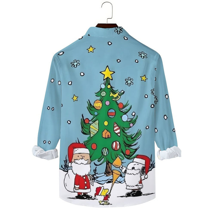 Men's Casual Cartoon Christmas Printed Long Sleeve Shirt 2311000764