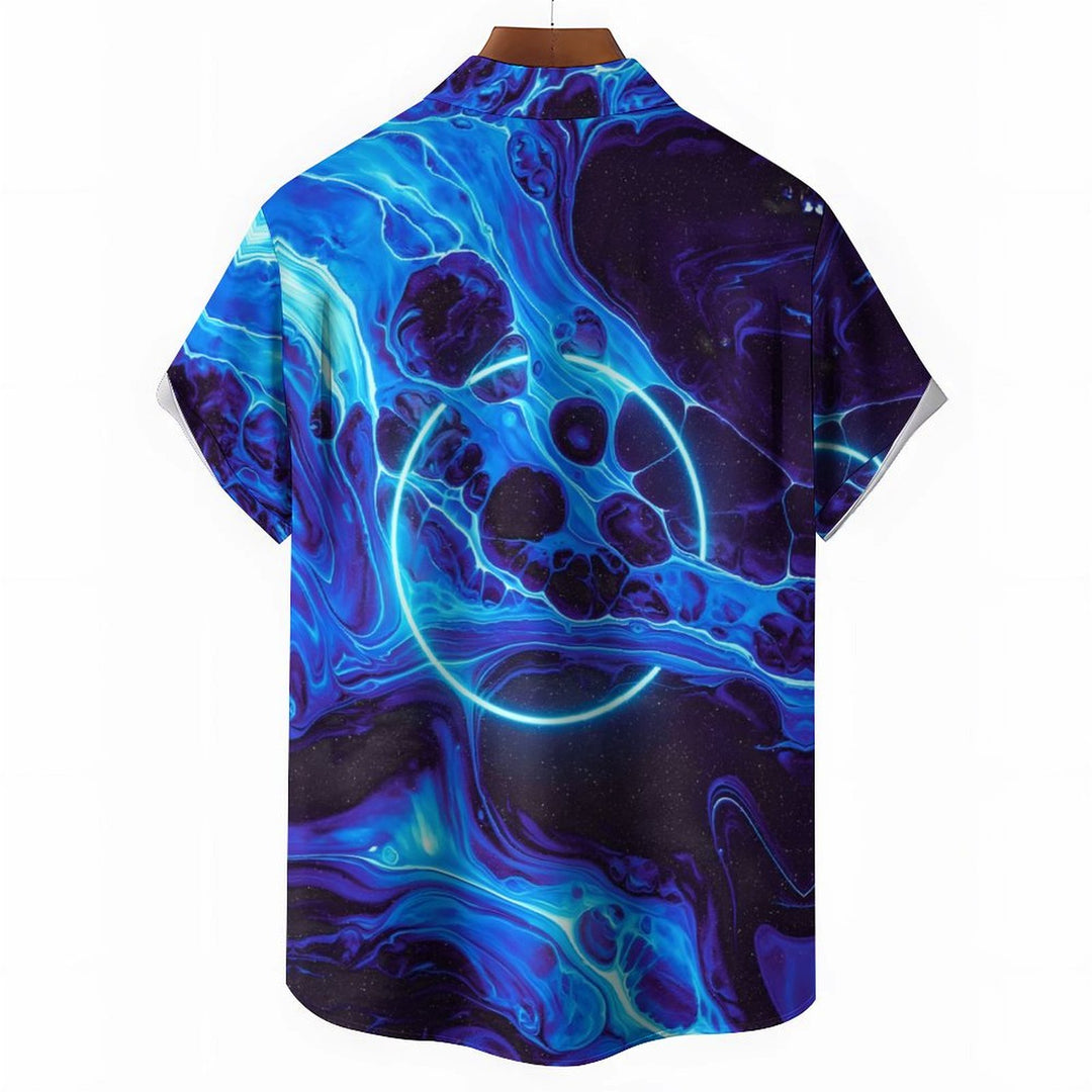 Men's Planet Art Casual Short Sleeve Shirt 2402000248