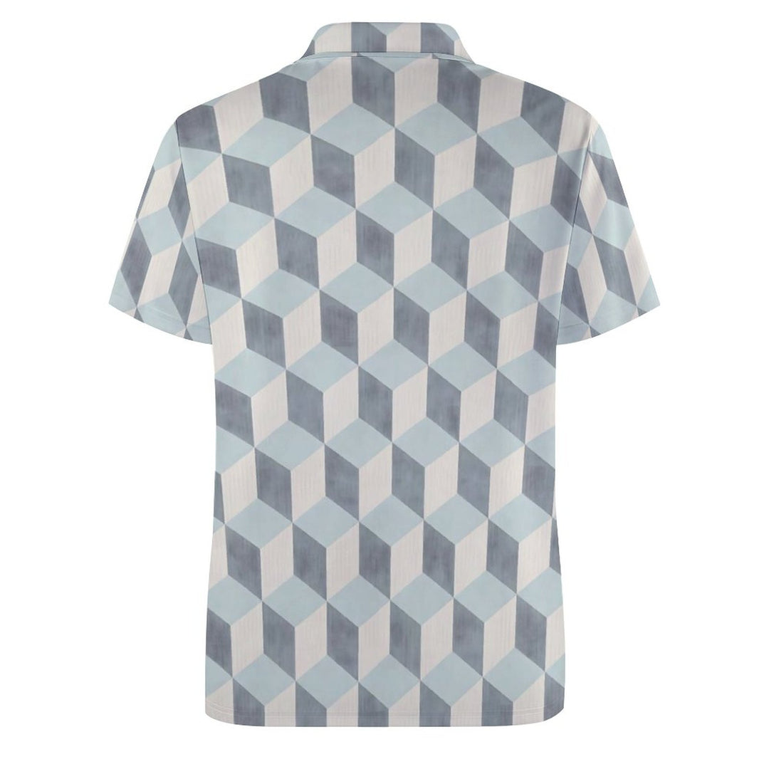 Men's Button-Down Short Sleeve 3D Geometric Print Polo Shirt 2312000155
