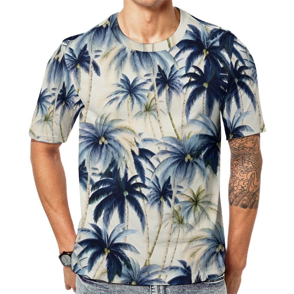 Retro Coconut Tree Round Neck Casual T-Shirt 2401000106