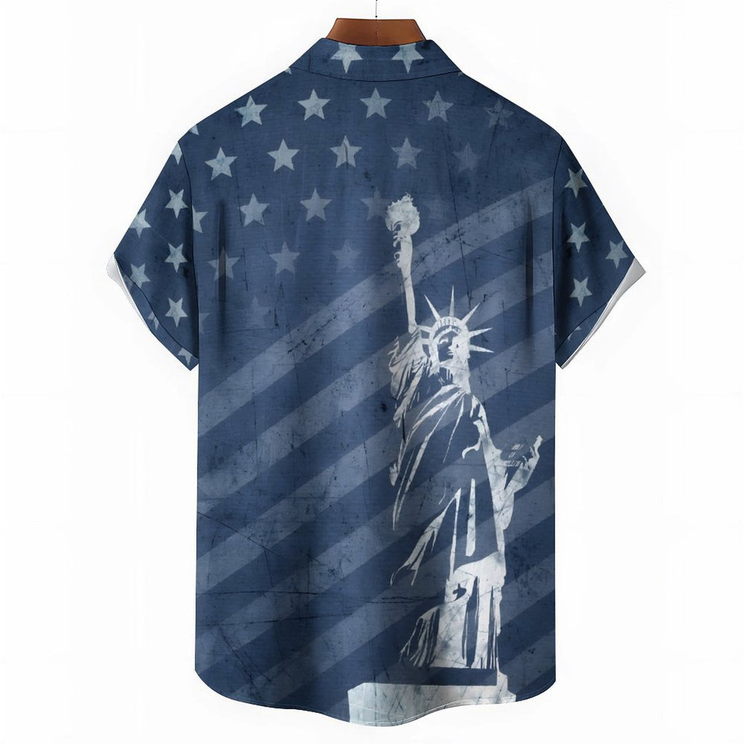 Men's Stars and Stripes Statue of Liberty Casual Short Sleeve Shirt 2401000100