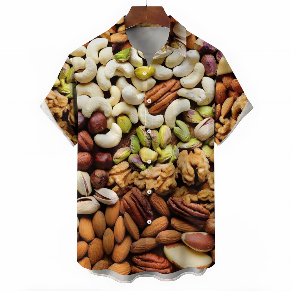 Nut Themed Print Casual Short Sleeve Shirt 2403000218