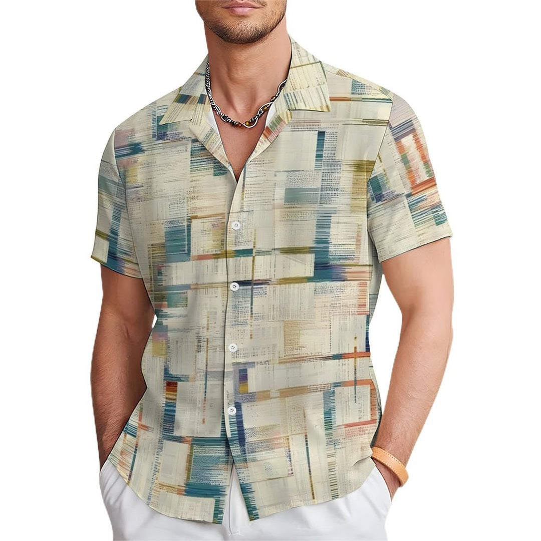 Men's Texture Print Casual Short Sleeve Shirt 2402000188