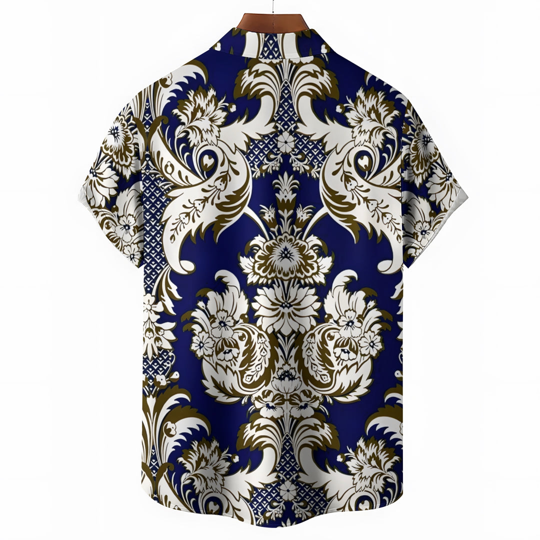 Baroque Art Pattern Casual Short Sleeve Shirt 2403000246