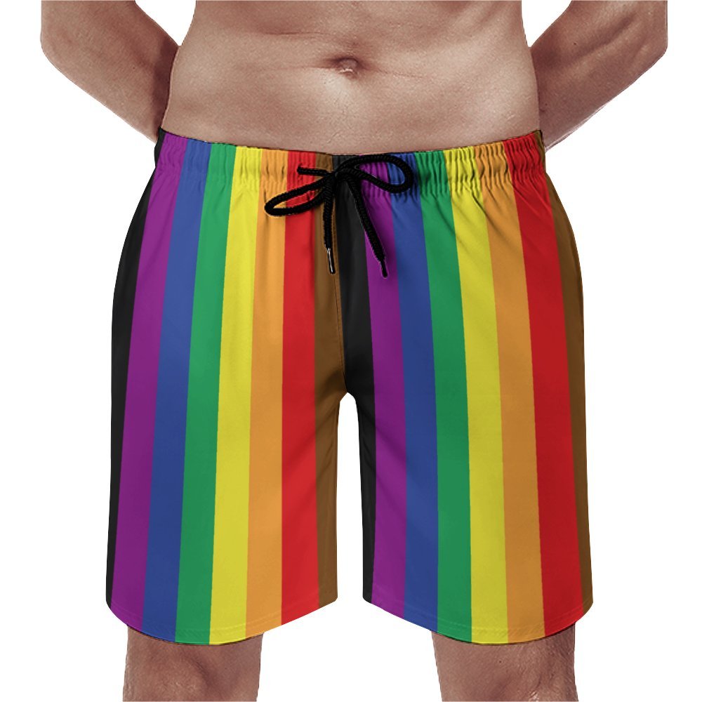 Men's Sports Rainbow Stripes Beach Shorts 2312000415