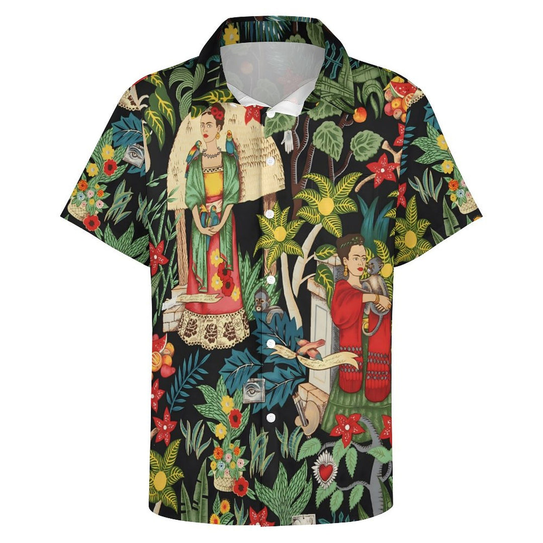 Men's Garden Girl Theme Casual Short Sleeve Shirt 2401000392