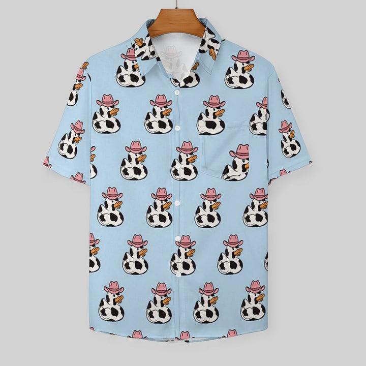 Cow Duck Cowboy Duck Loose Breast Pocket Short Sleeve Shirt 2308100320