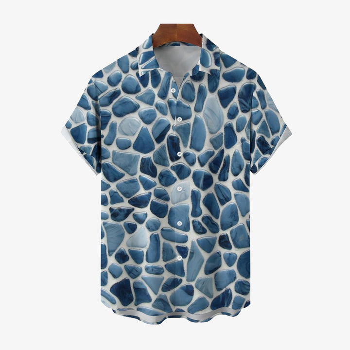 Men's Blue Pebble Print Casual Short Sleeve Shirt 2402000265