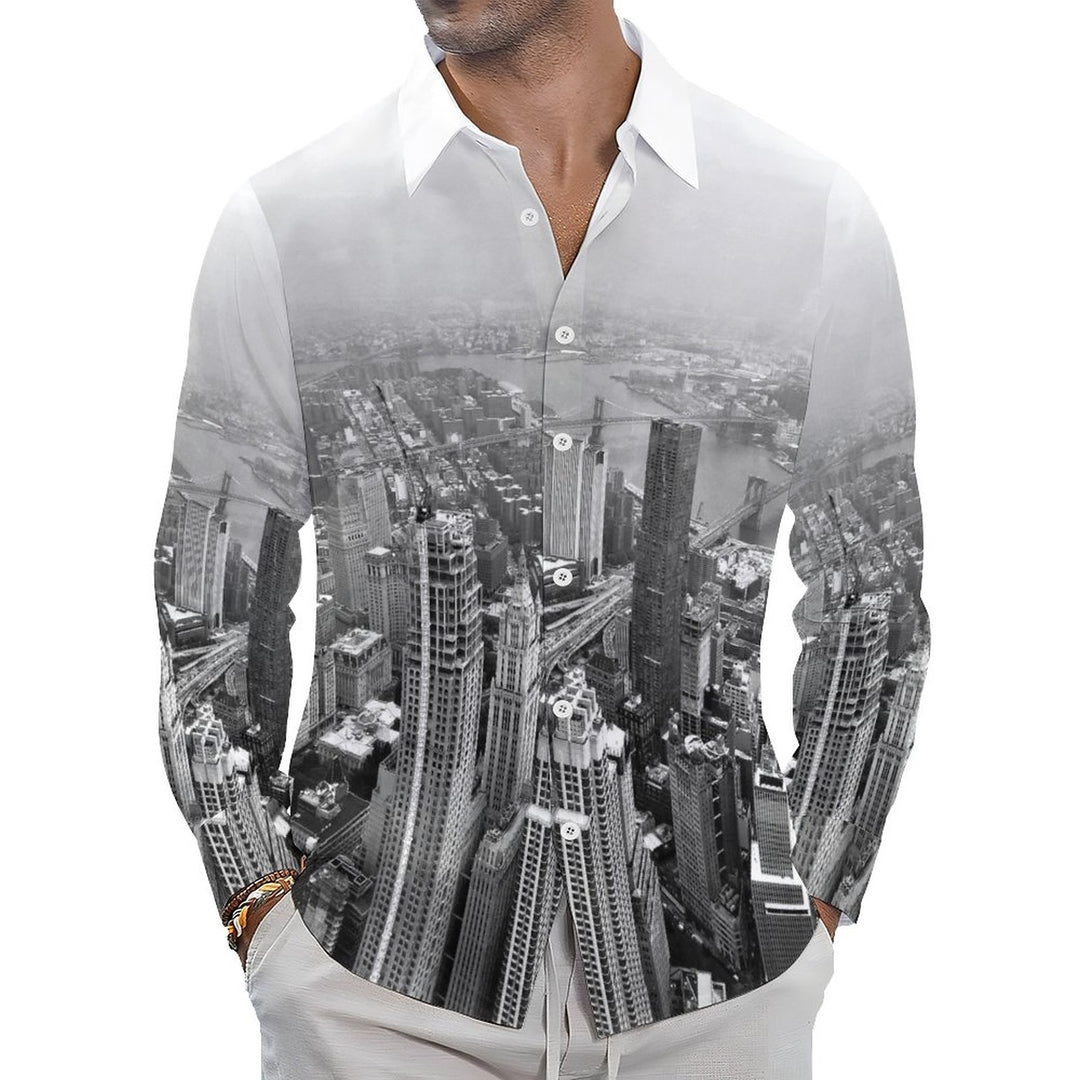 New York Gradient Urban Art Printed Long Sleeve Shirt 2312000279