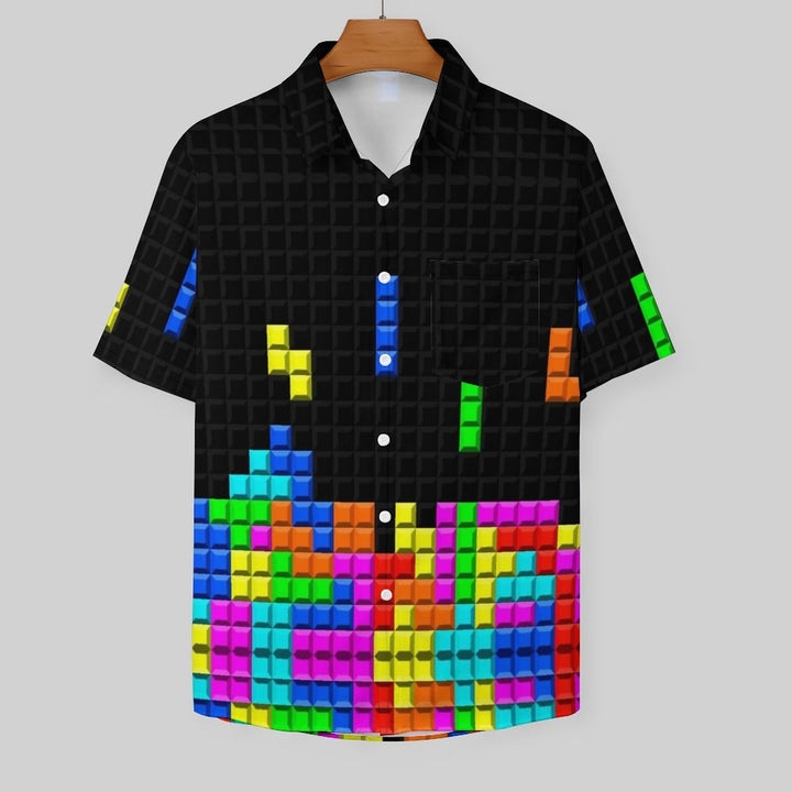 Men's Tetris Print Casual Short Sleeve Shirt 2306102366