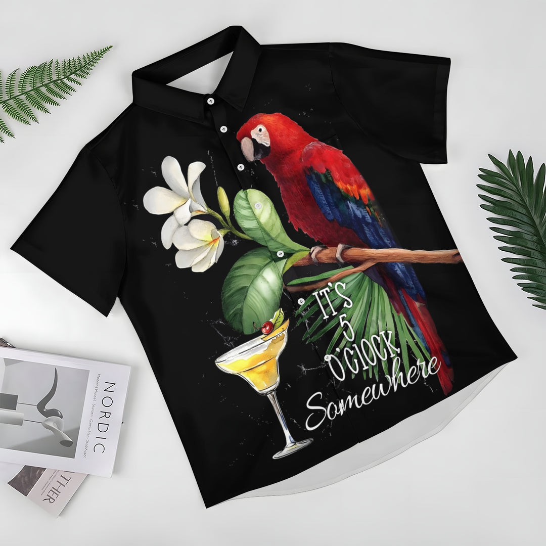 Men's Hawaiian Parrot Print Casual Short Sleeve Shirt 2403000459