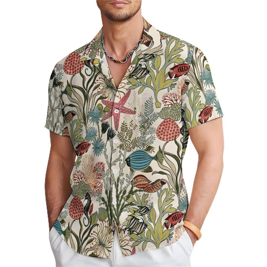 Men's Retro Sea Life Casual Short Sleeve Shirt 2312000140