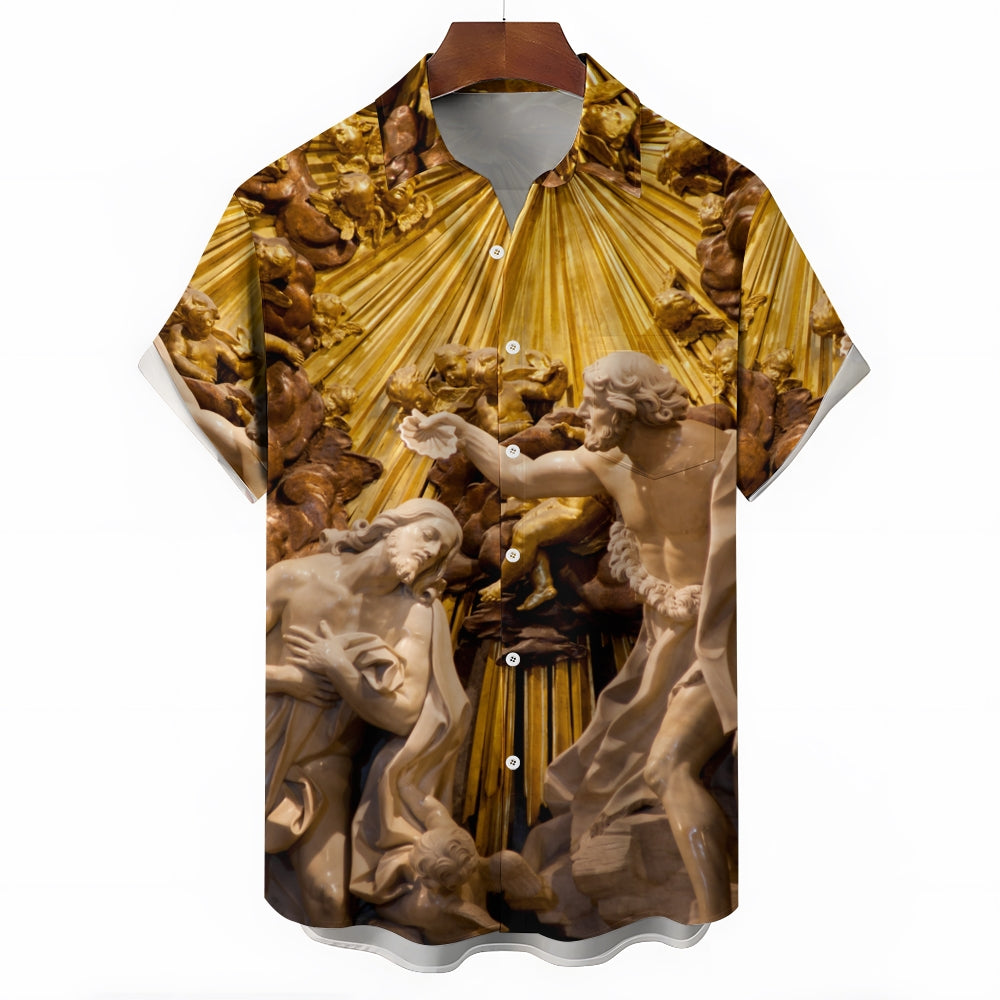 Men's Art Religious Print Short Sleeve Shirt 2403000232