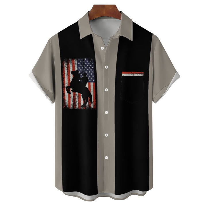 Men's Denim Chest Pocket Casual Short Sleeve Shirt 2402000225