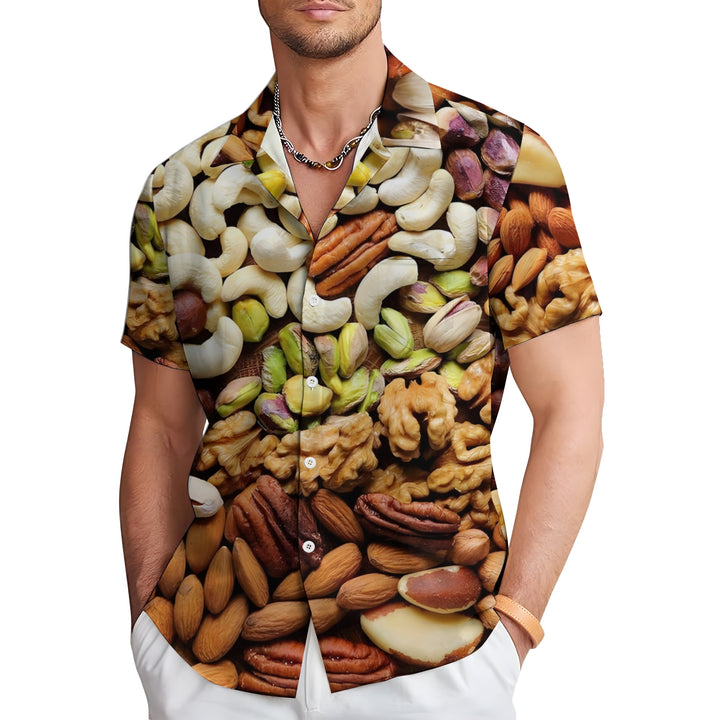 Nut Themed Print Casual Short Sleeve Shirt 2403000218