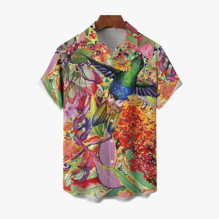 Men's Flower Hummingbird Casual Short Sleeve Shirt 2403000122