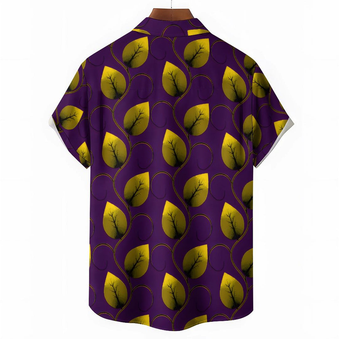 Men's Leaf Print Casual Short Sleeve Shirt 2402000238