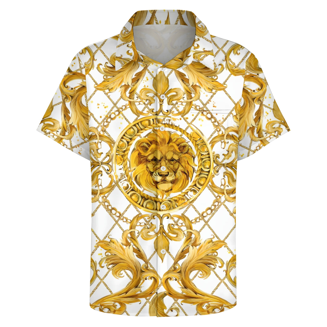 Lion Baroque Art Style Casual Short Sleeve Shirt 2403000257