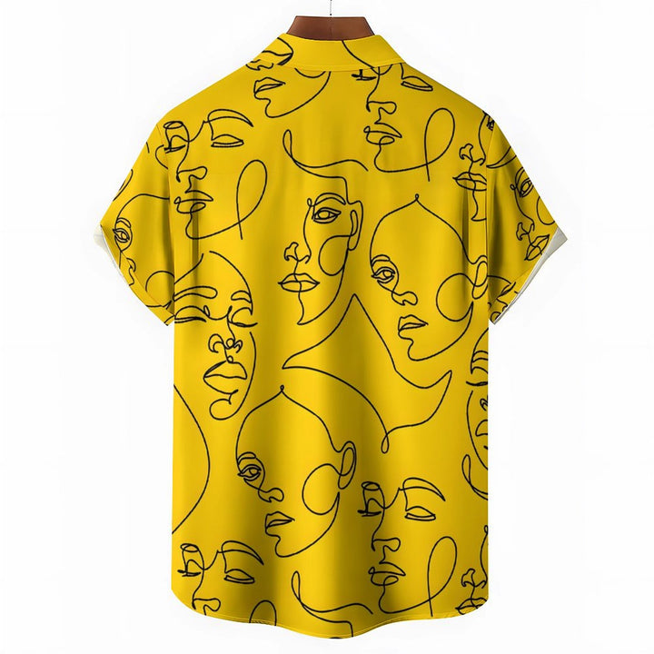 Men's Woman Face Line Art Casual Short Sleeve Shirt 2401000364