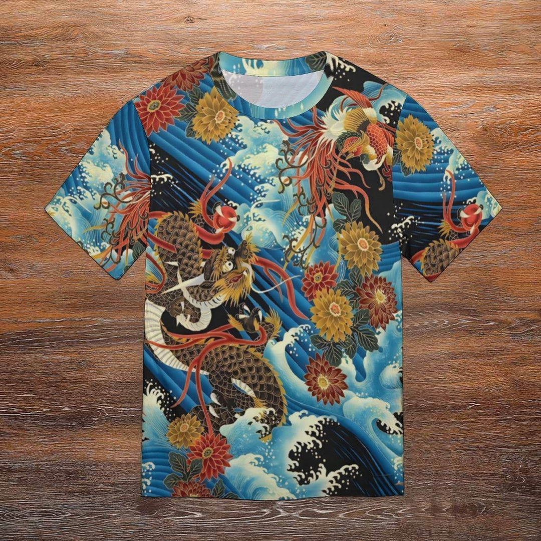 Men's Round Neck Dragon Art Casual T-Shirt 2312000392