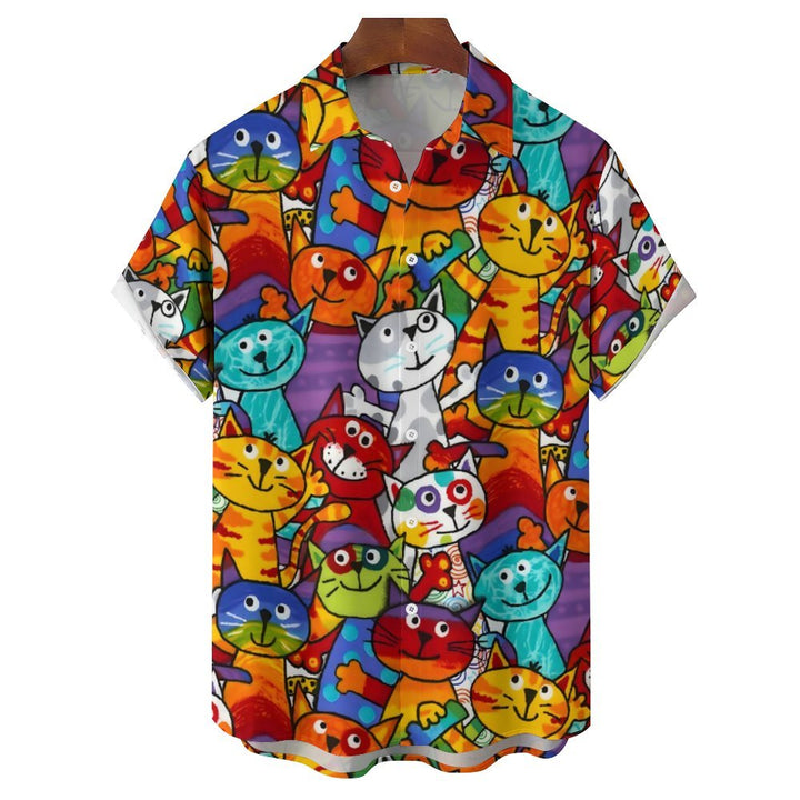 Men's Colorful Cats Casual Short Sleeve Shirt 2311000684