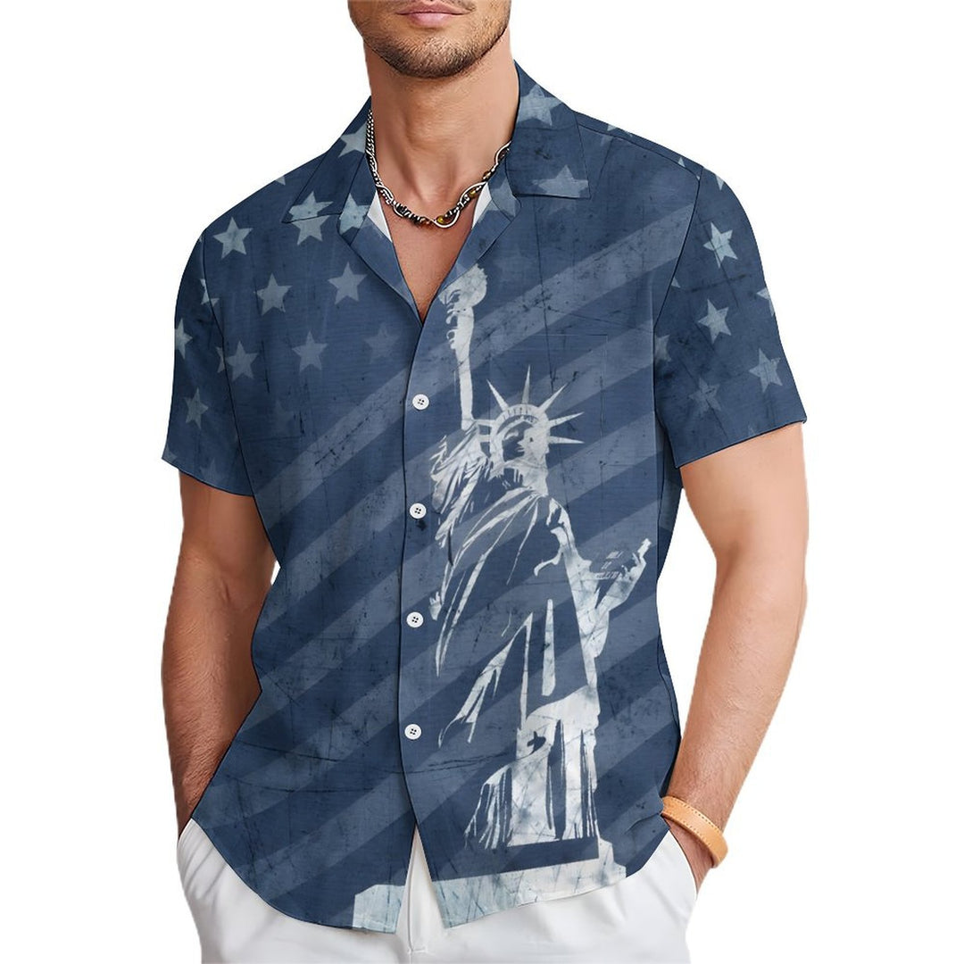 Men's Stars and Stripes Statue of Liberty Casual Short Sleeve Shirt 2401000100