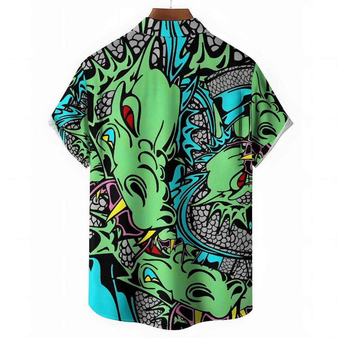Men's Cartoon Dragon Casual Short Sleeve Shirt 2401000071