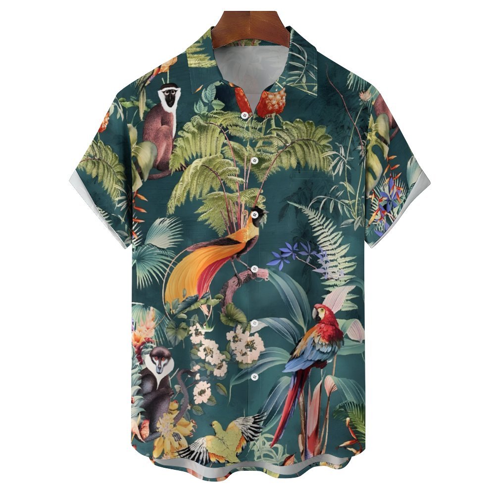 Men's Tropical Rainforest Print Casual Short Sleeve Shirt 2402000169