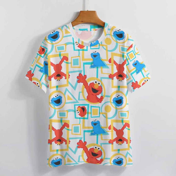 Men's Geometric Cartoon Character Round Neck Casual T-Shirt 2403000268